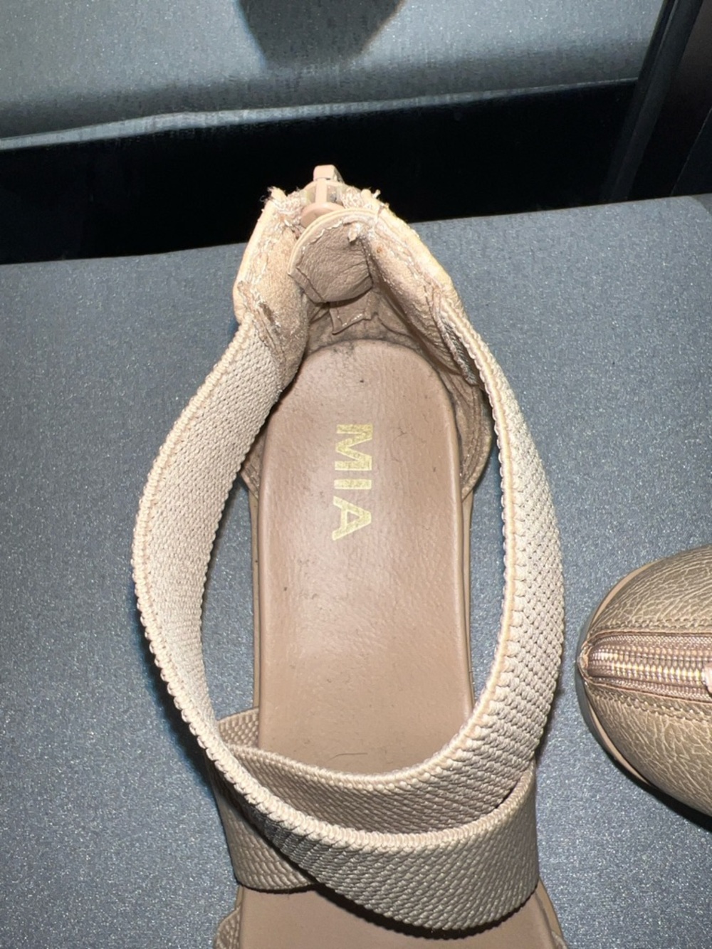 MIA Neutral Tan Elastic Criss-Cross-Strap Wedge Sandals - Picture 4 of 4